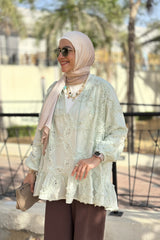 V Embroidery mint Blouse