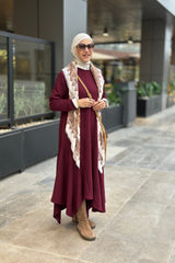 High and low sleeves burgandy