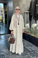 Linen v splash dress