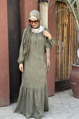 Round olive dress