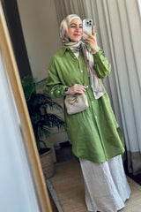 Olive Linen Long shirt