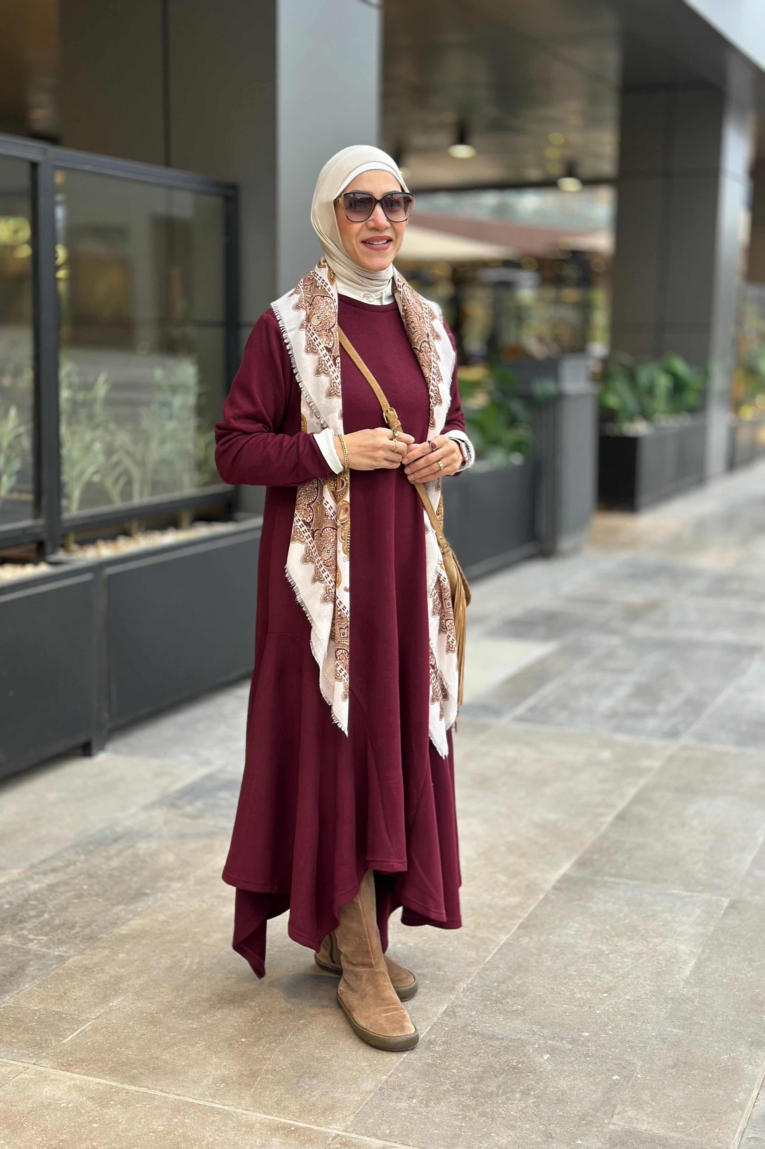 High and low sleeves burgandy