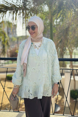 V Embroidery mint Blouse