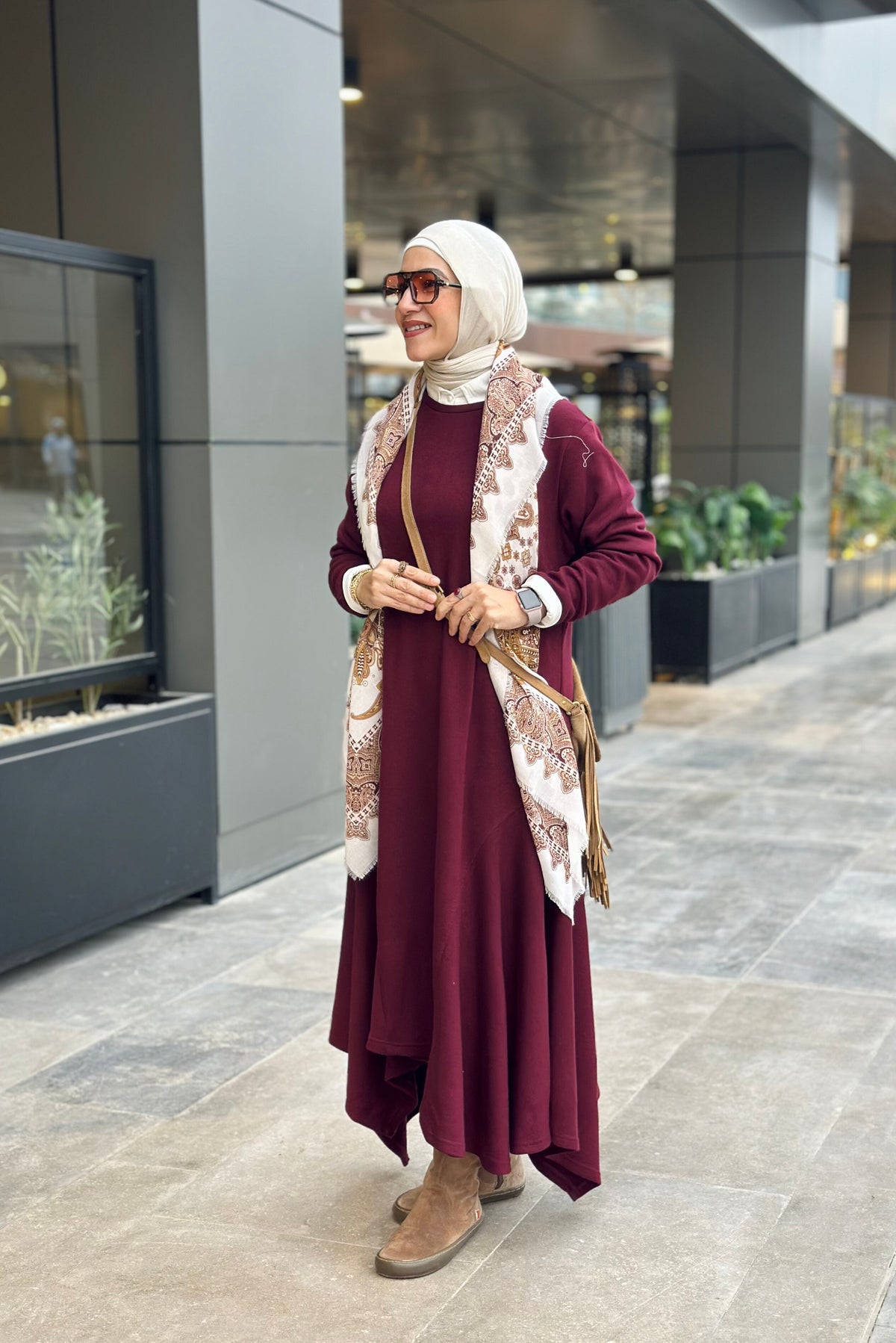 High and low sleeves burgandy