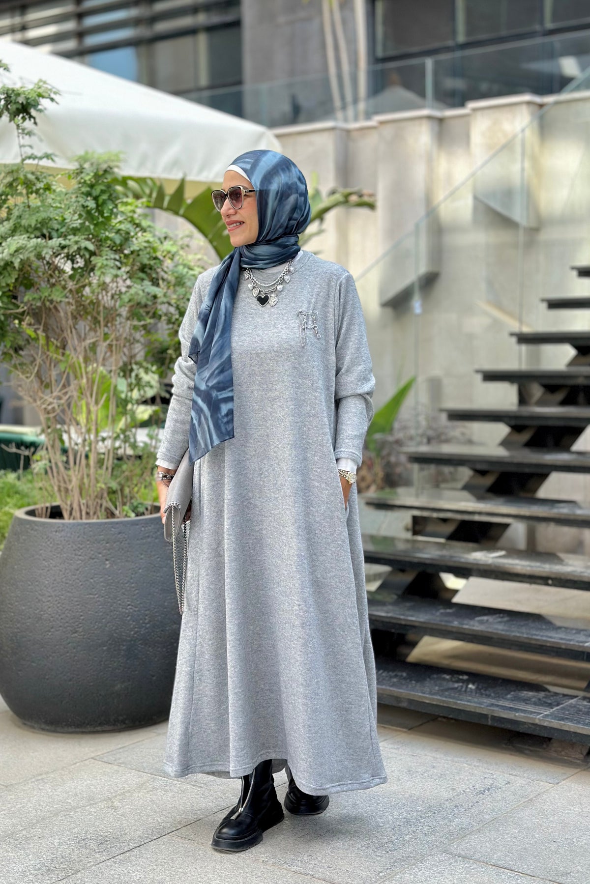 Vintage Long sleeves Solid Grey