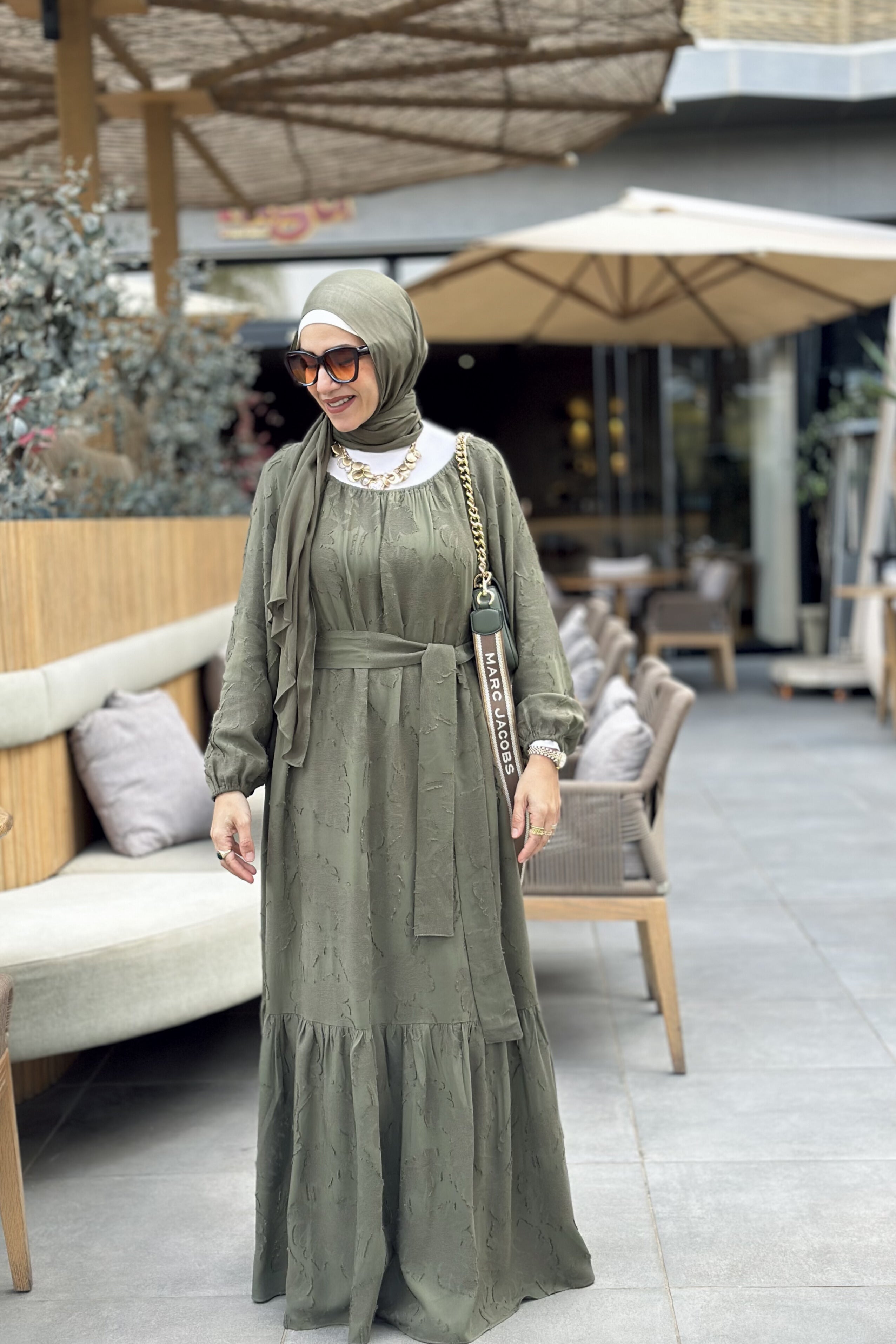 Round  olive dress