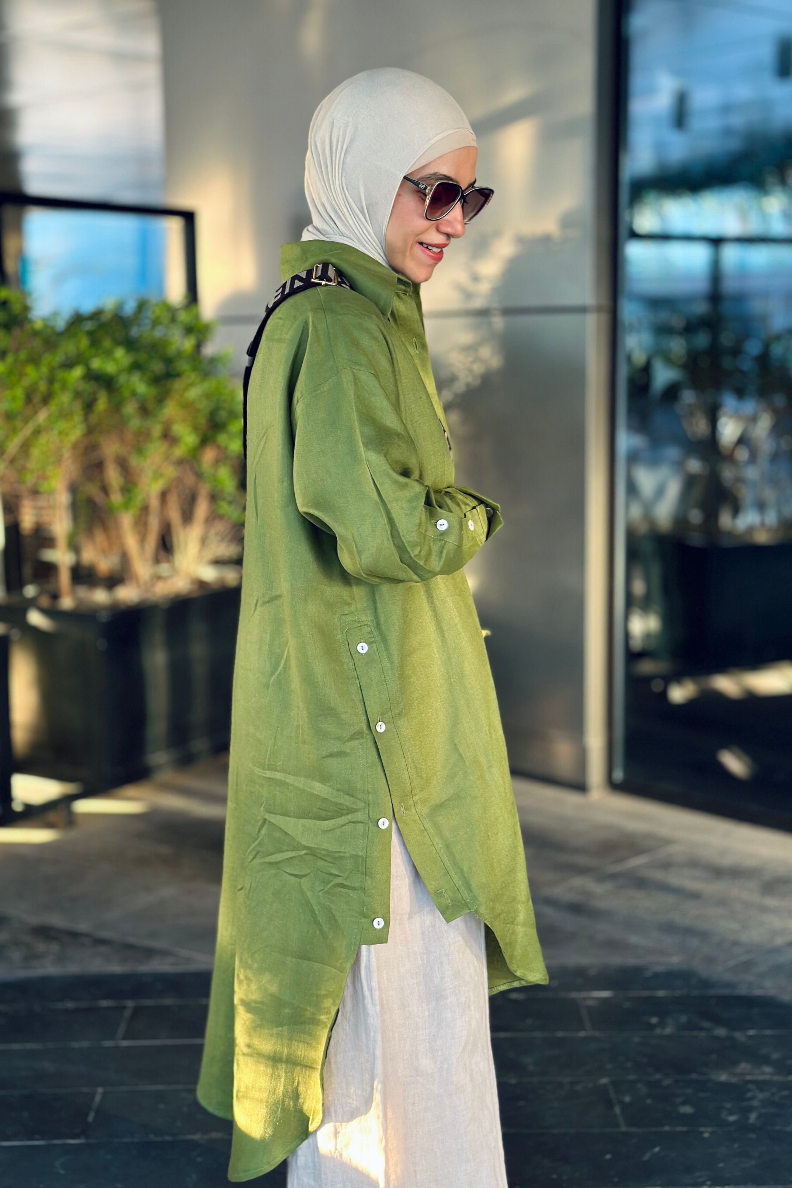 Olive Linen Long shirt