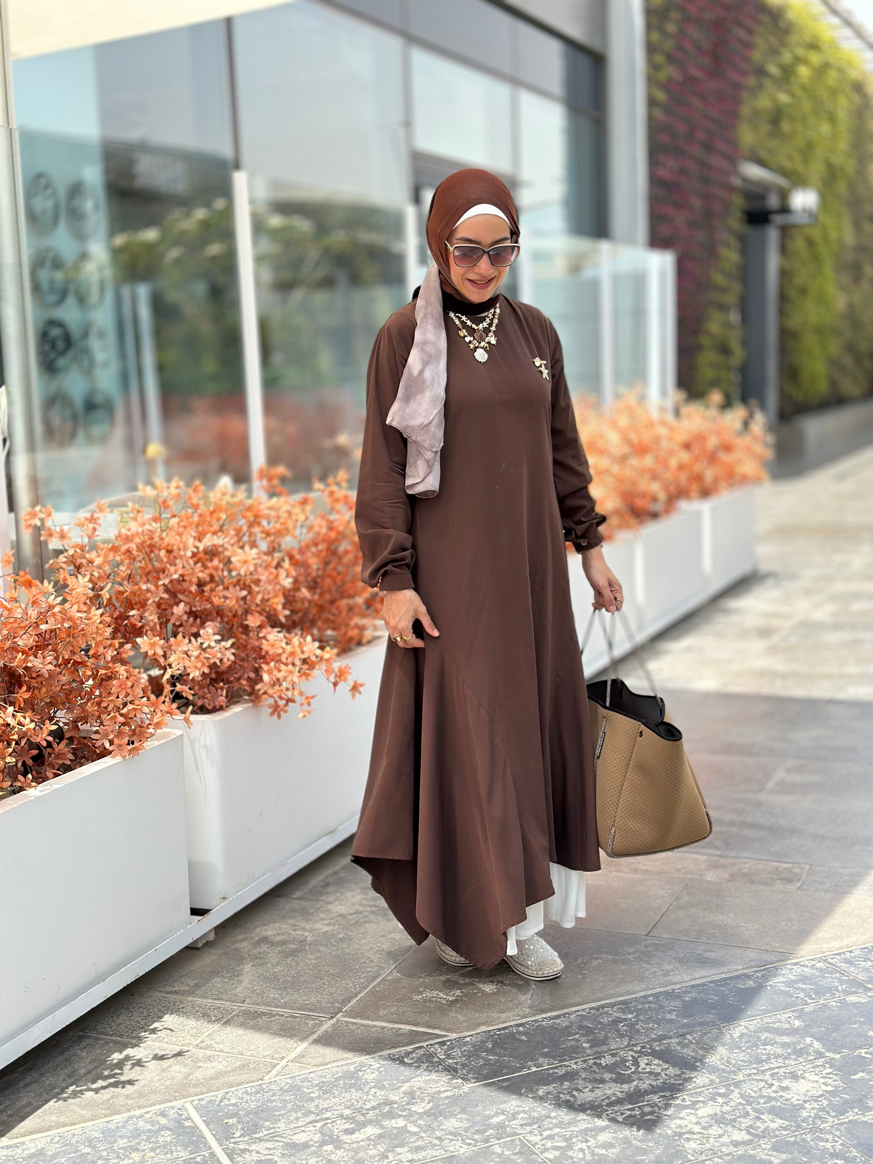 Asymmetric brown dress