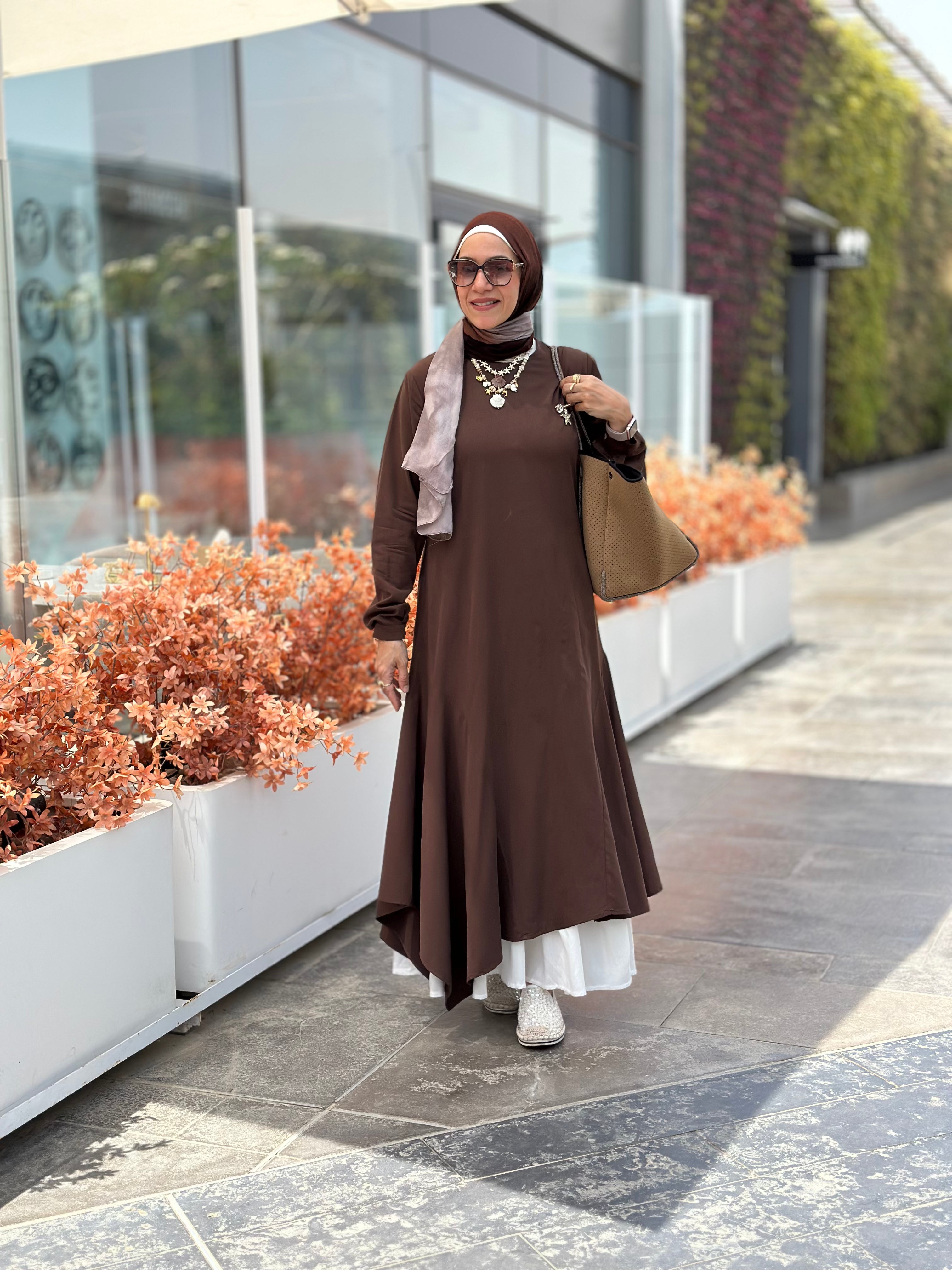 Asymmetric brown dress