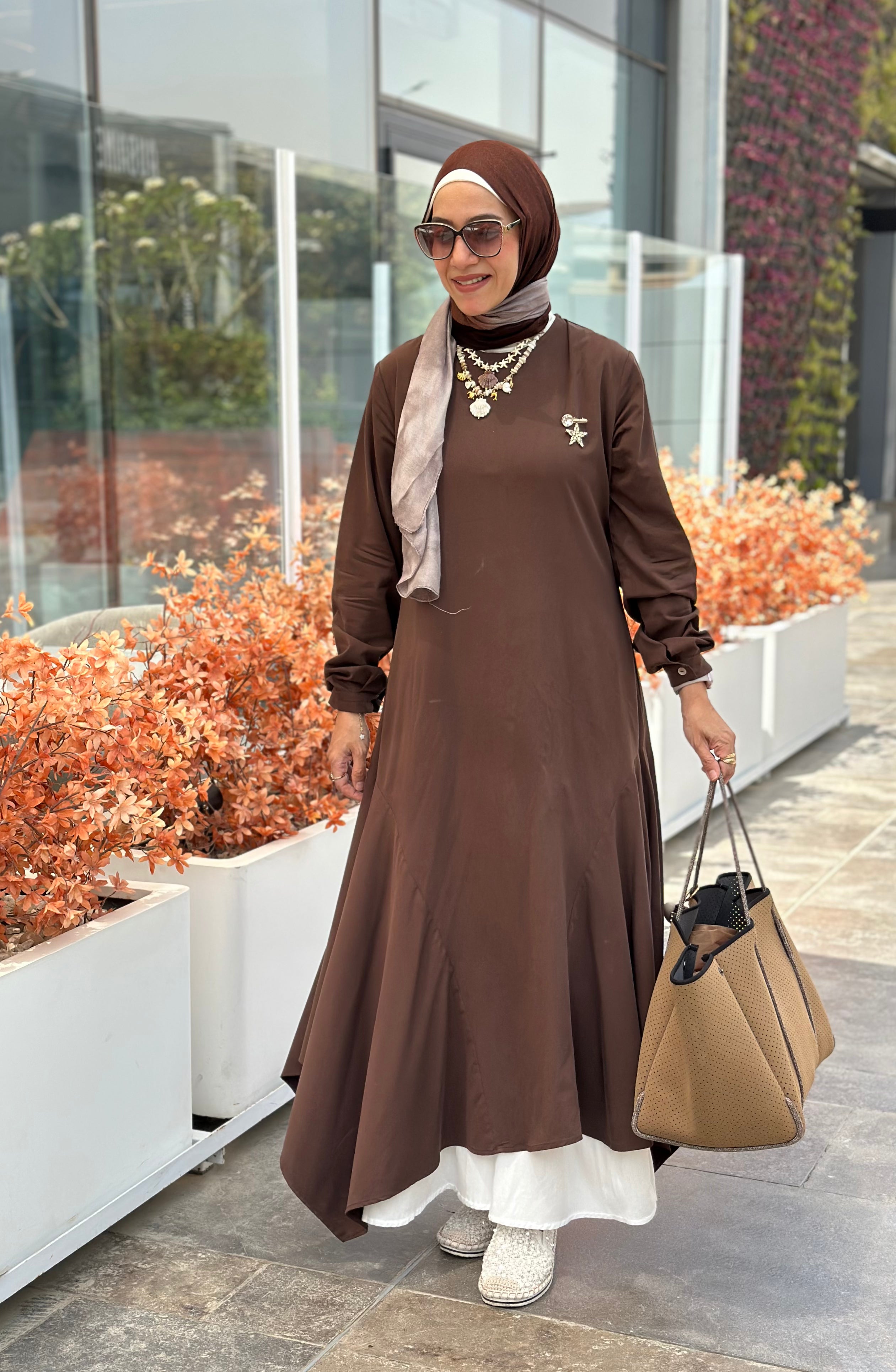 Asymmetric brown dress